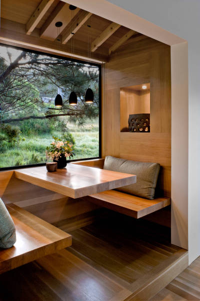 Modern Cedar Breakfast Nook inspired by Japanese Simplicity w/ Suspended Table  Beautiful NorCal Scenery [1706 × 2560]