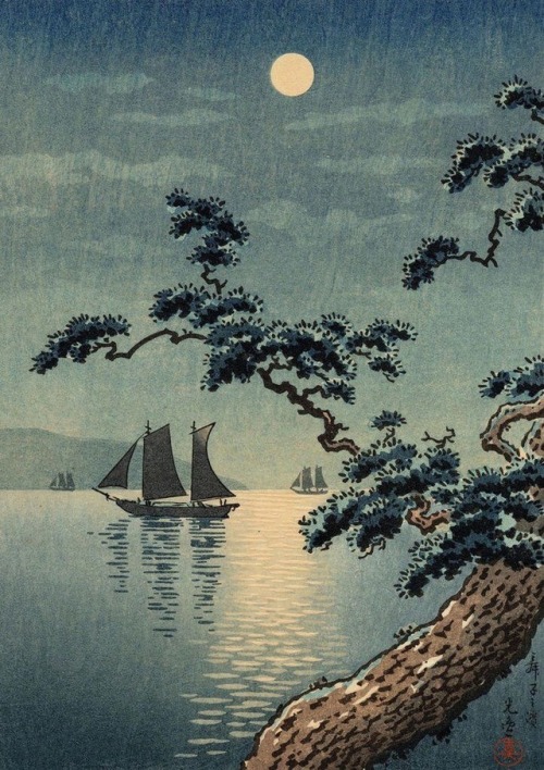 wonderlartcafe:Tsuchiya Koitsu (1870–1949), Sailboats at Maiko...