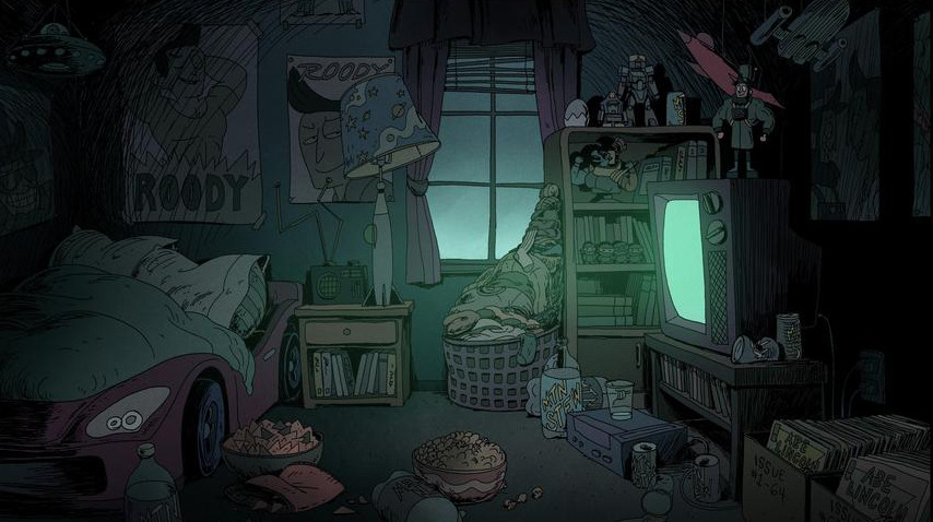 What terrific Costume Quest backgrounds for Episode 106, “Ghosting.”Designs: Ryan Andrews, Leonard Hung Color: Jisoo…