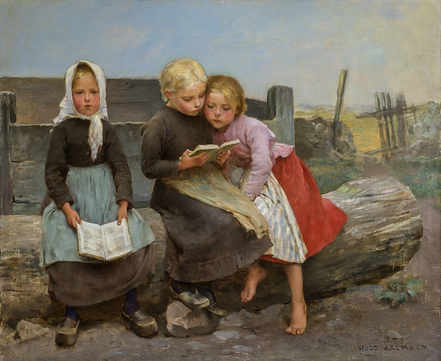 Children Reading (second half 1800s). Hugo Salmson (Swedish, 1843-1894). Oil on canvas. Göteborgs Konstmuseum.
In France Salmson was impressed by contemporary French art and began performing open-air studies. Influenced by Jules Bastien-Lepage, Jules...