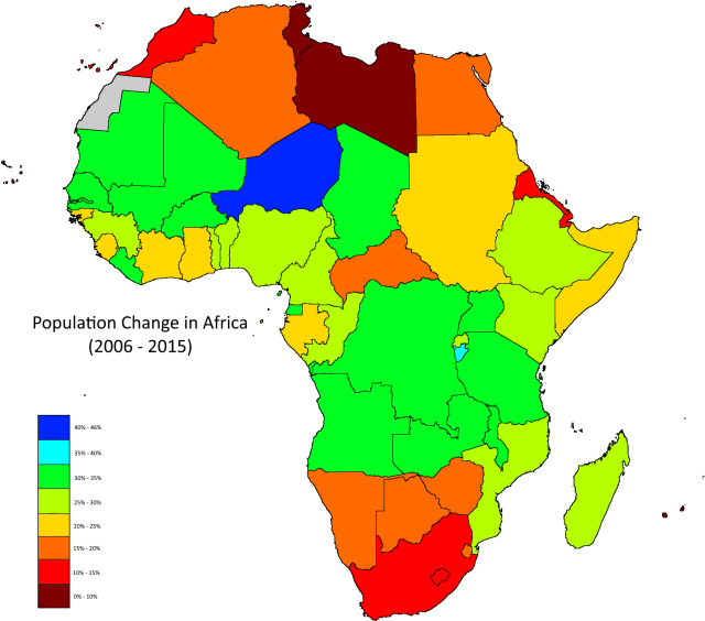 Population change in Africa from 2006 to 2015. Maps on the Web
