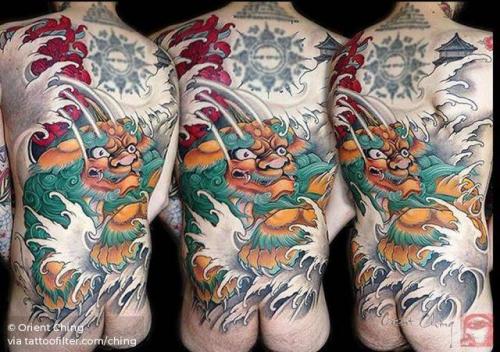 By Orient Ching, done at Orient Ching Tattoo, Kaohsiung.... ching;backpiece;zodiac;feline;lion;neo japanese;animal;huge;facebook;leo;astrology;twitter