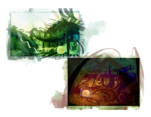 Environment sketches and first pass for Concept Art