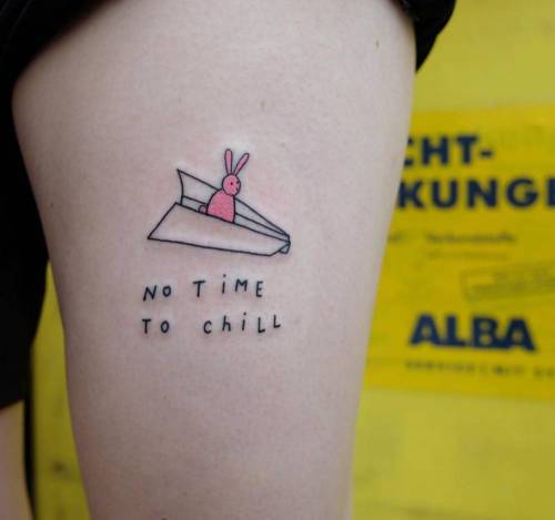 By Victor Zabuga, done in Berlin. http://ttoo.co/p/72580 small;paper plane;animal;contemporary;tiny;victorzabuga;travel;thigh;rabbit;ifttt;little;game;illustrative;origami
