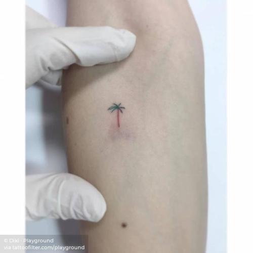 By Diki · Playground, done at Playground Tattoo, Seoul.... tree;small;micro;playground;tiny;palm tree;ifttt;little;nature;minimalist;inner forearm