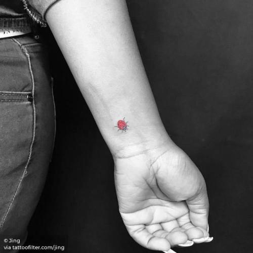 By Jing, done at Jing’s Tattoo, Queens.... jing;small;good luck;micro;animal;tiny;ifttt;little;wrist;ladybug;other;illustrative;insect