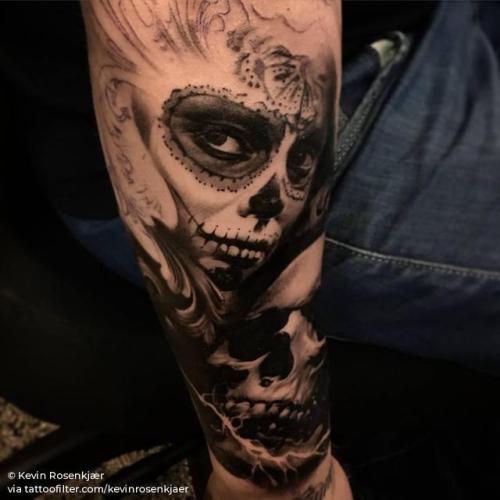 black and grey skull half sleeve tattoos