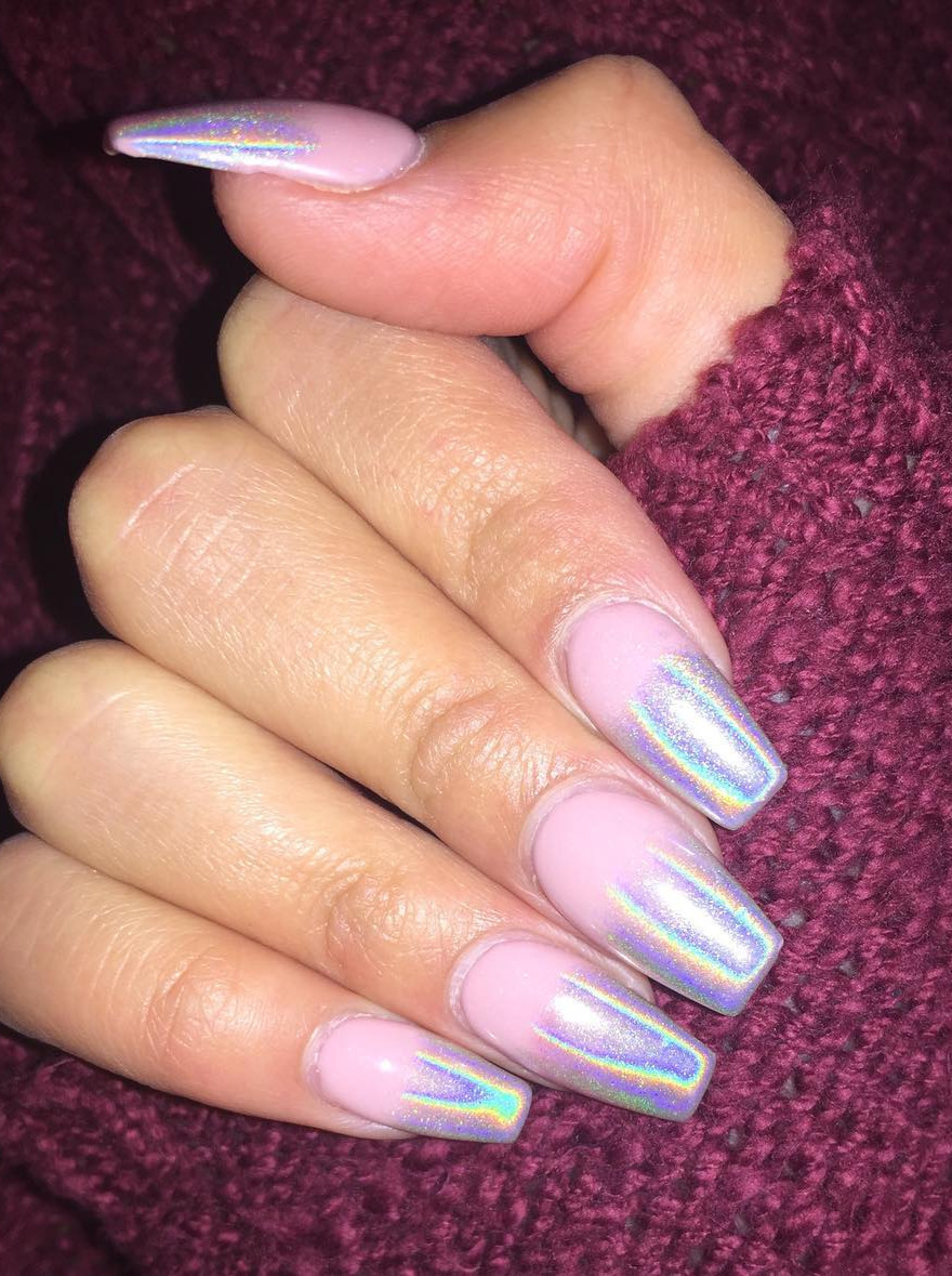 fancy nails, the nail bar, ballerina nails, acrylic nails coffin, sunshine nails Pink Wide Coffin Nails w Gold Glitter Ombr