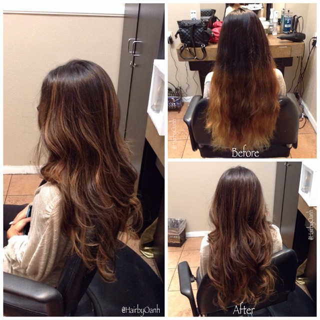 Hair By Oanh Highlights And Lowlights To Go From A Brassy Ombre