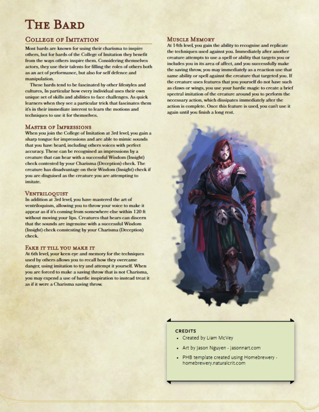 5e Homebrew — Homebrew actor sub class for the bard.