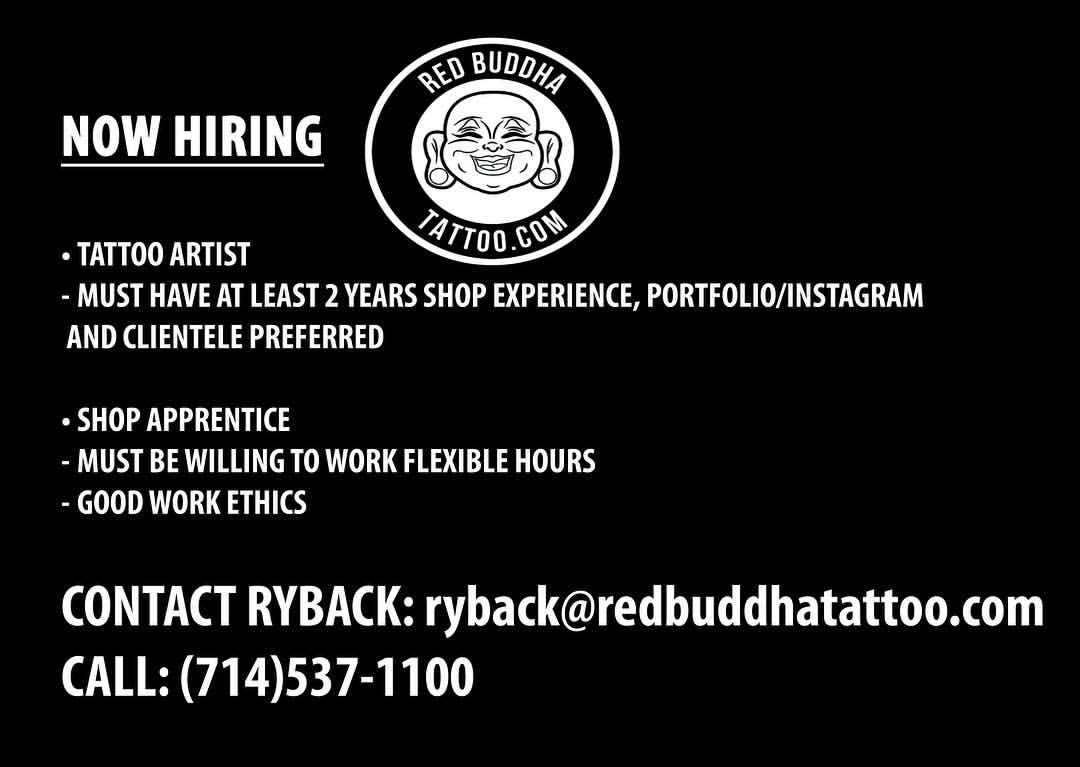Red Buddha Tattoo NOW HIRING TATTOO ARTIST AND ACCEPTING...