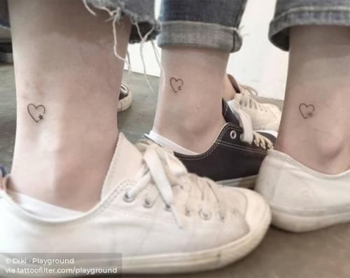 By Diki · Playground, done at Playground Tattoo, Seoul.... small;matching;best friend;micro;heart;line art;playground;tiny;love;ankle;ifttt;little;minimalist;fine line;matching tattoos for best friends