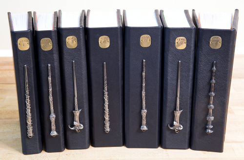 nerdismindecor:Custom created leather bound Harry Potter books...