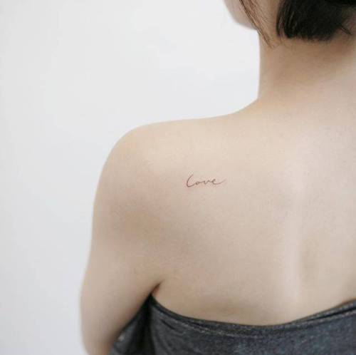 By Doy, done at Inkedwall, Seoul. http://ttoo.co/p/103131 small;micro;line art;languages;tiny;love;ifttt;little;shoulder blade;doy;english;minimalist;english word;word;fine line
