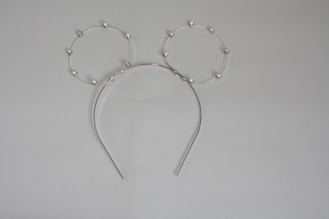 Silver Tone Kitty Cat Ears Headband with Rhinestones