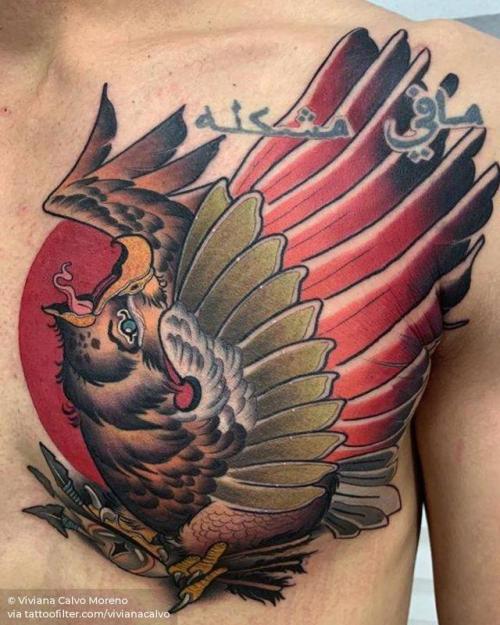 By Viviana Calvo Moreno, done at Soho Tattoo, Malaga.... big;animal;chest;eagle;bird;facebook;vivianacalvo;twitter;neotraditional