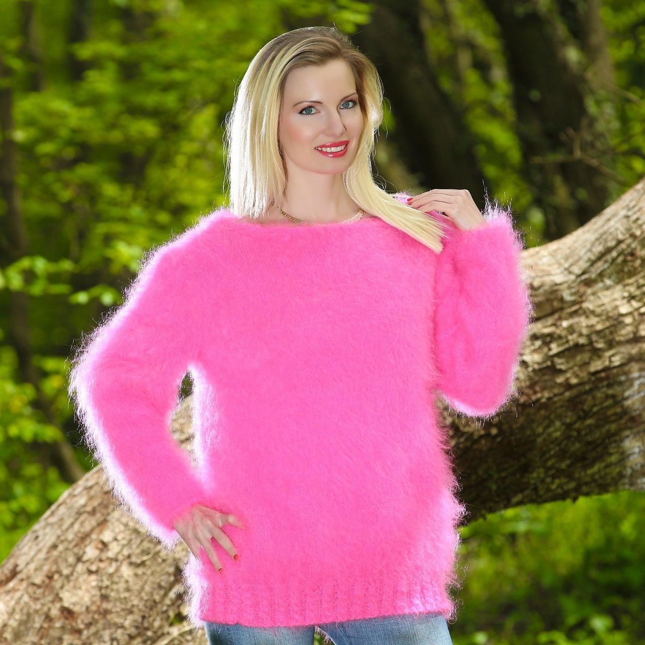 Mohair Heaven — Neon Pink Hand Knitted Sweater Fuzzy Mohair