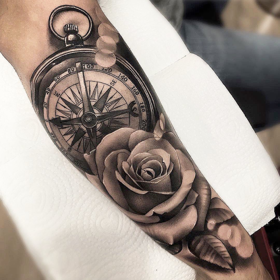 Vogel Bild: Rose And Compass Tattoo Stencil