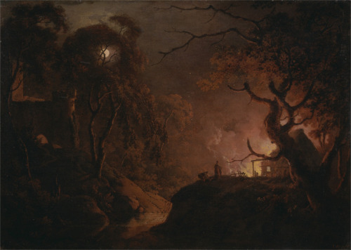 laclefdescoeurs:Cottage on Fire at Night, 1785-93, Joseph...