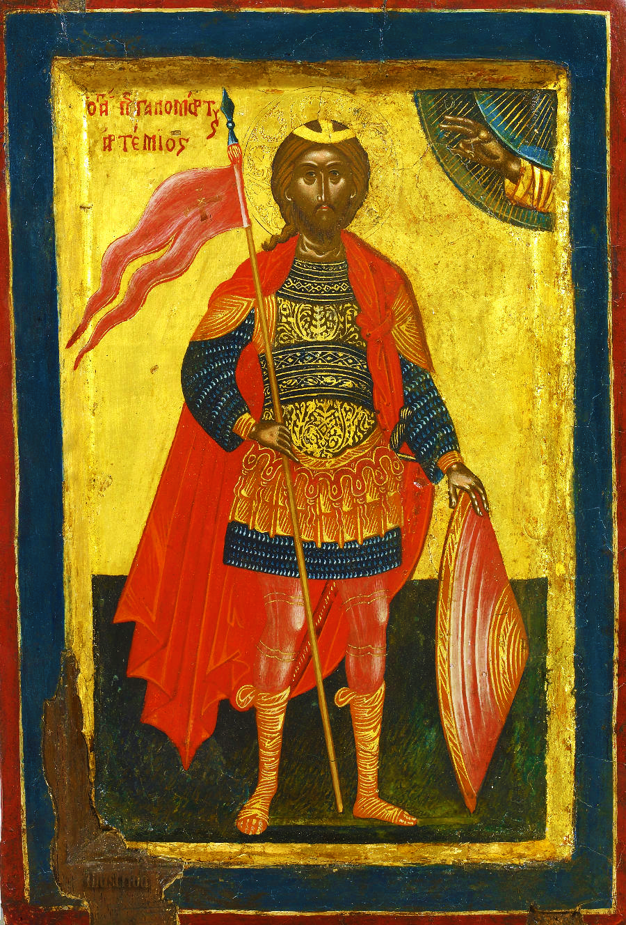 Greco-Negro Icon of Saint Artemius “chief commander under Emperor Constantine the Great" (c.1600)
