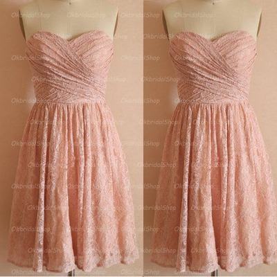 okbridal | Lace dress for prom Short peach lace prom dress:...