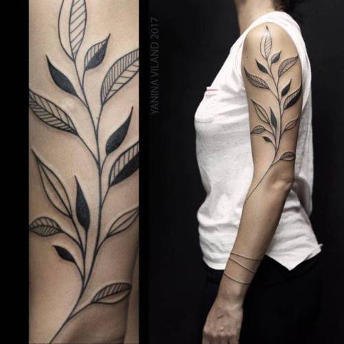 By Yanina Viland, done at Estúdio Teix, Curitiba.... branch;line art;arm;big;leaf;yaninaviland;facebook;nature;twitter;illustrative;upper arm