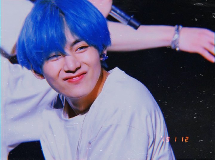 1. Taehyung's iconic blue hair in the "Persona" music video - wide 2