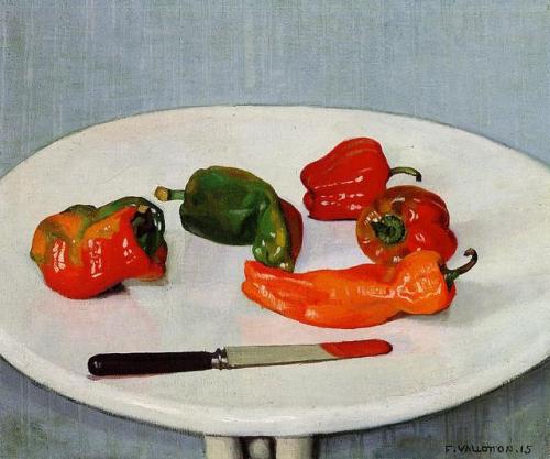 artist-vallotton:Still Life with Red Peppers on a White...
