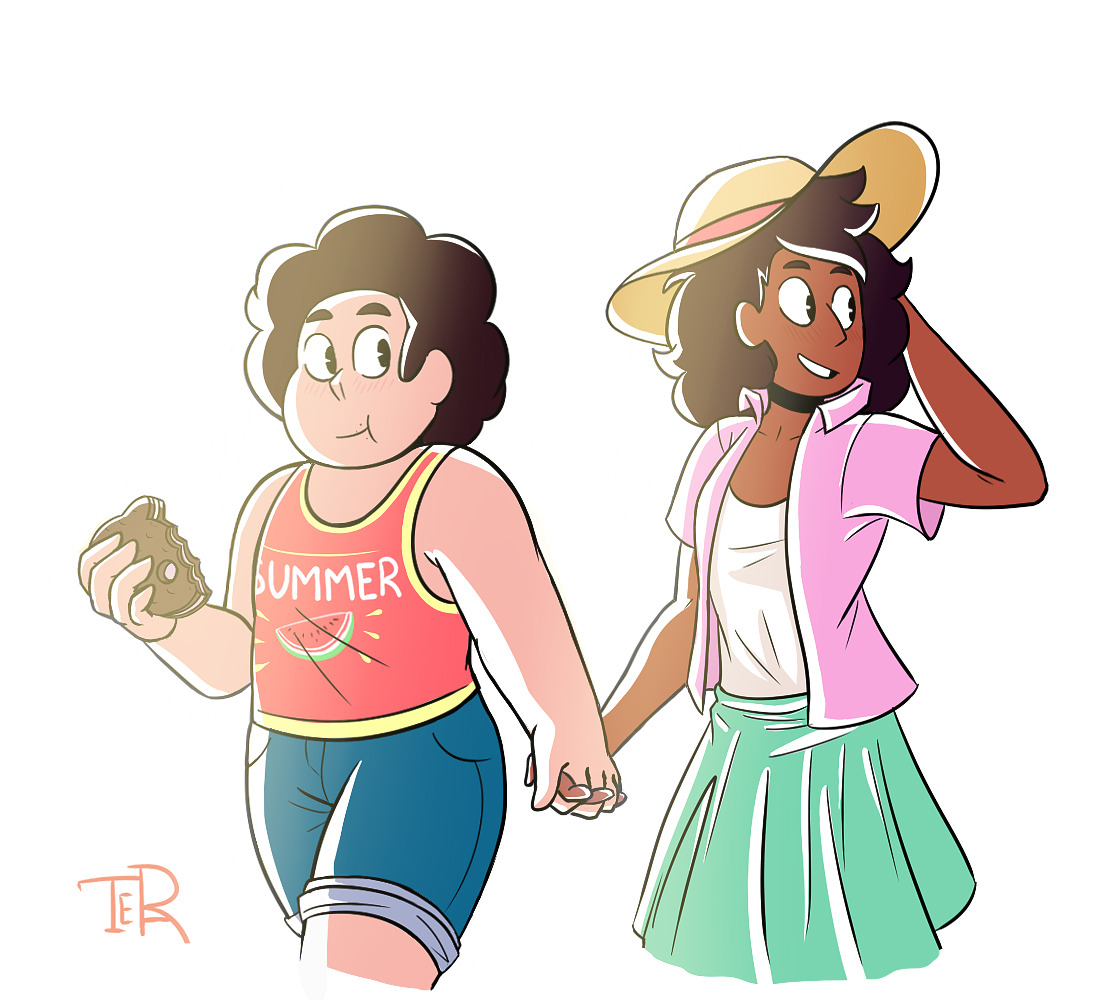 megamanx1994 said: Steven and Connie but with Connie wearing the pink shirt she got Steven for his birthday? Answer: It’s summer time ~