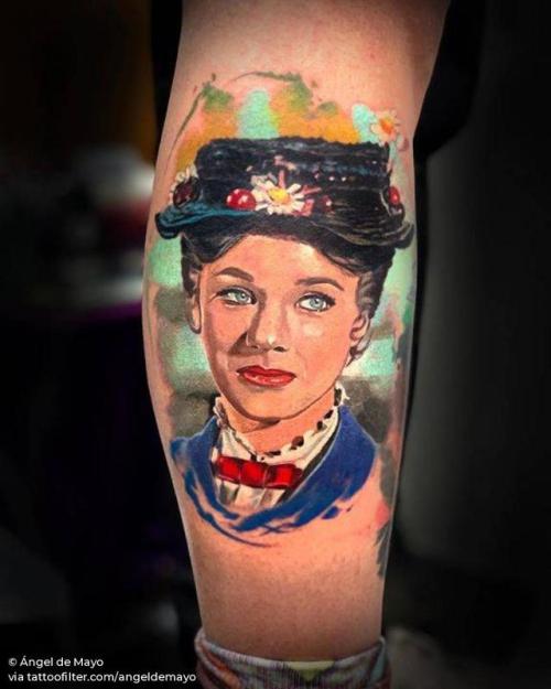 By Ángel de Mayo, done at Ángel de Mayo Tattoo, Alcalá de... angeldemayo;calf;patriotic;fictional character;julie andrews;big;united kingdom;mary poppins;character;facebook;realistic;twitter;portrait;disney character;film and book