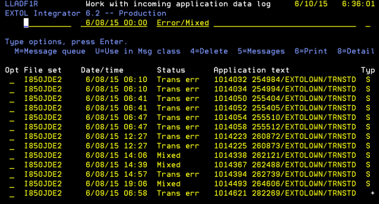 EXTOL EDI Integrator Inbound Application Data Log