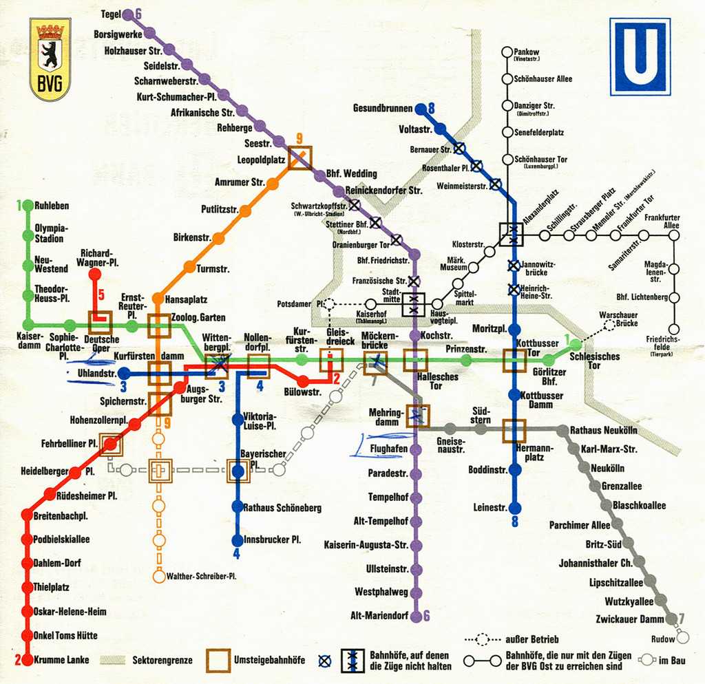Berlin UBahn / Subway Map (1970) by Roger Maps on