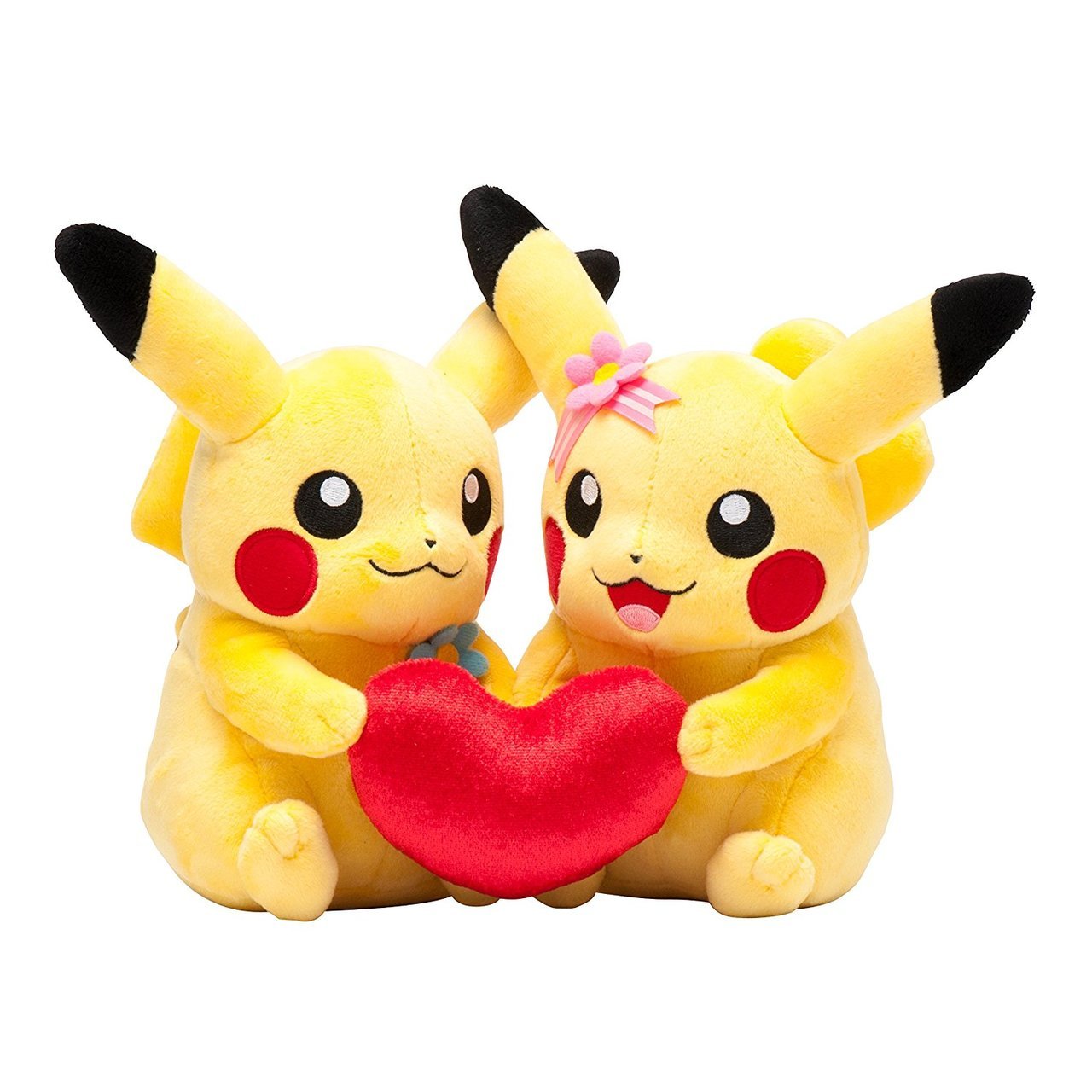 pikachu holding a heart plush