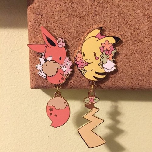 retrogamingblog:Pikachu and Eevee Dangling Tail Pins made by...