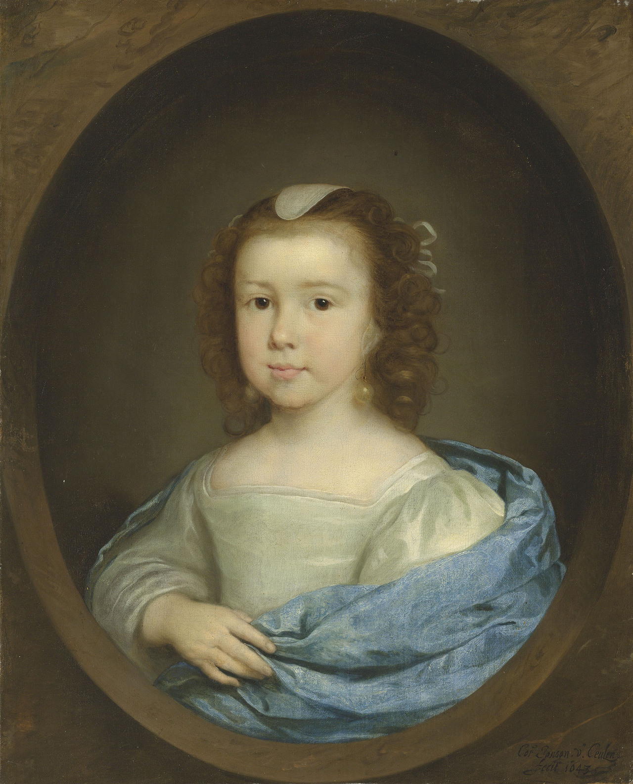 Cornelis Johnson van Ceulen (1593-1661), â€˜Portrait of a young girl, in a cream gown and blue wrapâ€™, c.1643, oil on canvas, Dutch, for sale est. 15,000-25,000 GBP in Christieâ€™s Old Masters Day sale, July 2019