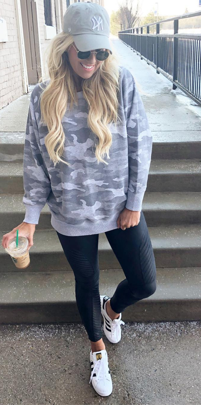 50+ Cozy Outfit Ideas You Need - #Photooftheday, #Girl, #Outfits, #Fashionistas, #Streetwear Sundayare for being cozy Hence the moto leather leggings, new kicks, and this adorable camo sweater this top is ON SALE for only $30.00 and comes in a ton of other color options!!! Shop my exact look here, or by following me on the liketoknowit app link here  