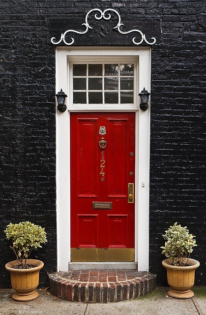 Red front frontdoor door stone home house old vintage hipster cool cold