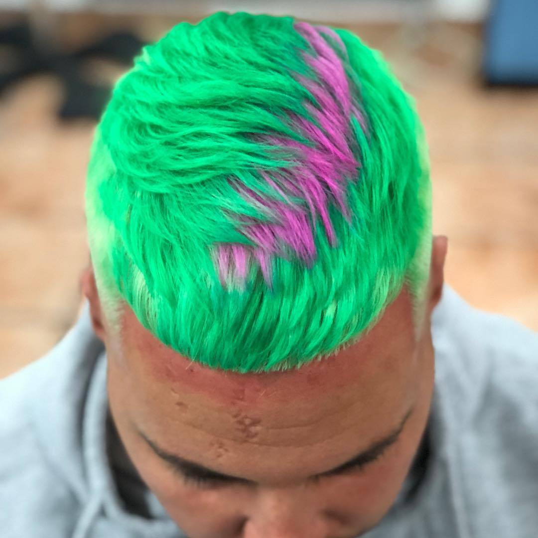 Punkerskinhead — great looking mostly bright green haircut