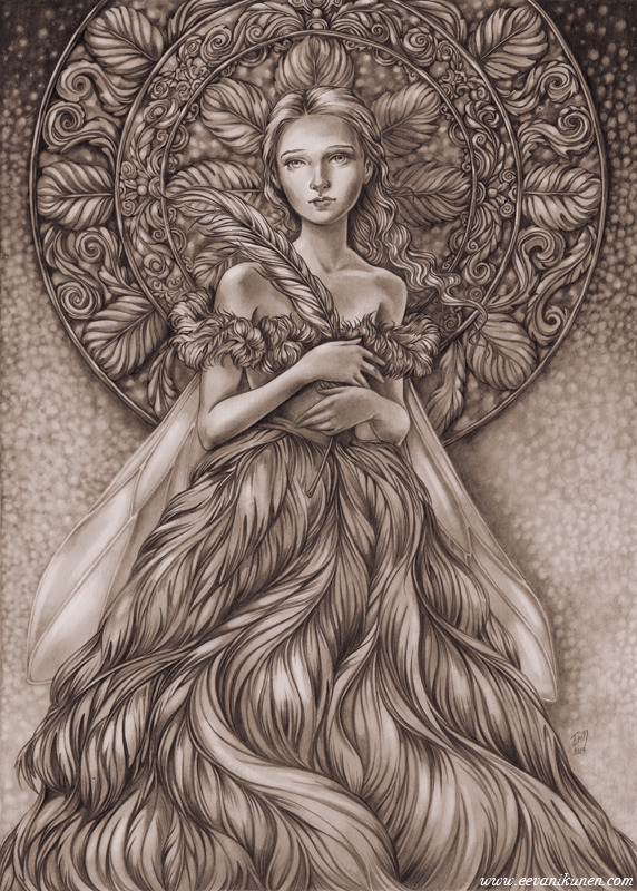 ‘Queen Of Feathers’ by Eeva Nikunen www.eevanikunen.com — Immediately post your art to a topic and get feedback. Join our new community, EatSleepDraw Studio, today!