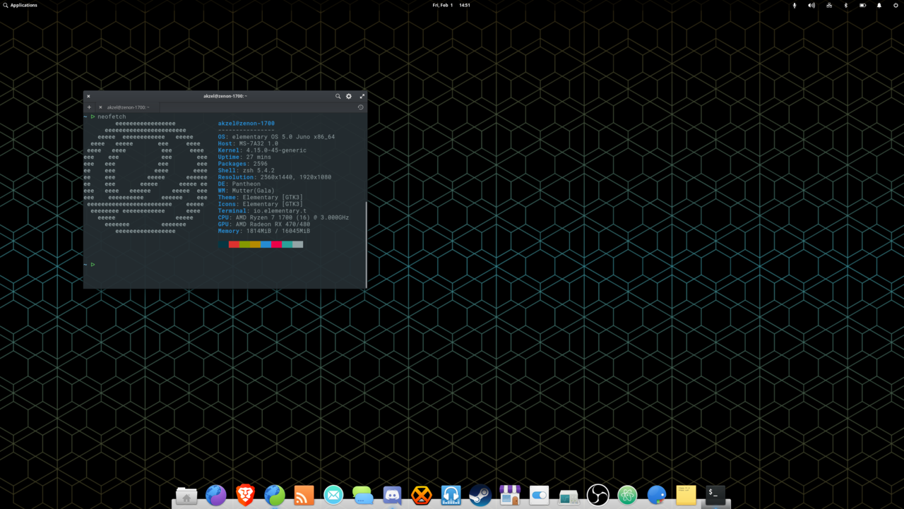 An image of my elementary OS desktop