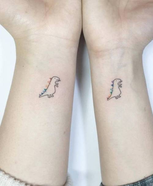 Tattoo tagged with: dinosaur, small, best friend, matching, micro, animal,  playground, tiny, love, t rex, ifttt, little, wrist, illustrative, matching  tattoos for best friends 