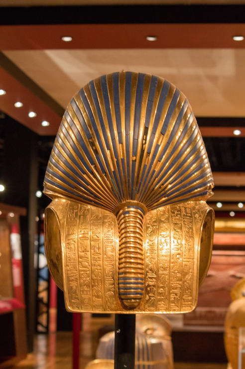 The Back of the Gold Mask of TutankhamunDecorated with extracts from chapter 151B of the Egyptian Book of the Dead. This chapter describes how each member of the face of the dead is identified with a god in order to assure a whole divine protection...