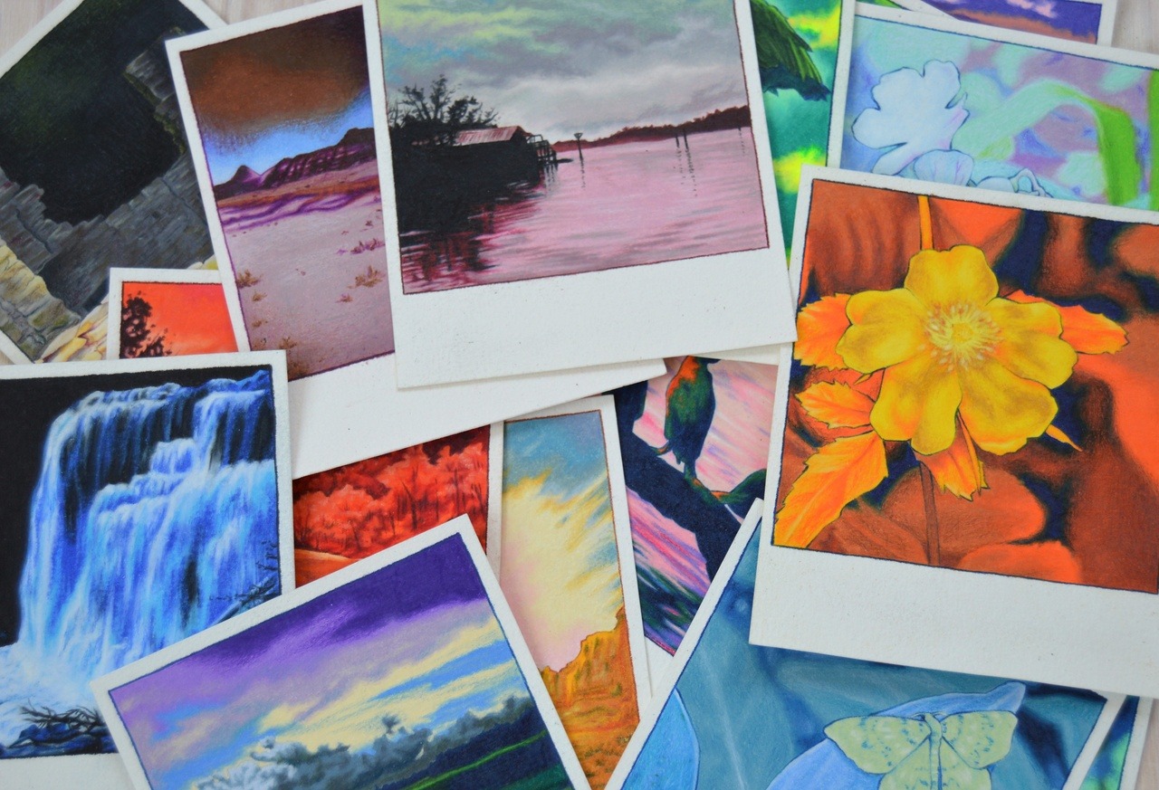 Colored pencil Polaroid landscapes by artist Becca Howe More on Instagram