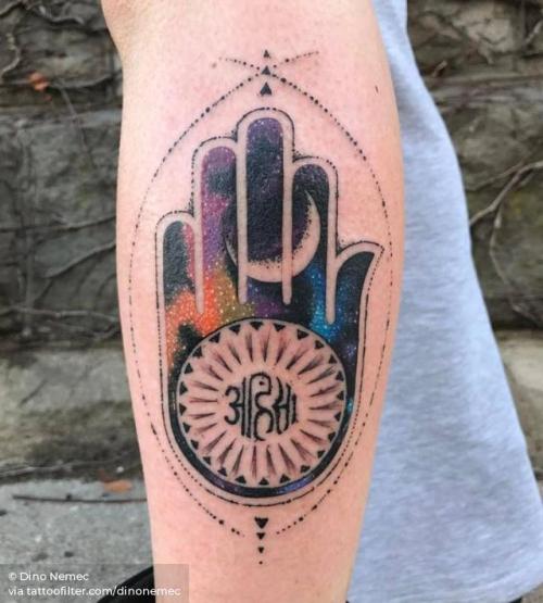 By Dino Nemec, done at Lone Wolf Private Tattooing Studio,... dinonemec;calf;good luck;arabic culture;patriotic;big;hamsa;facebook;twitter;other;illustrative