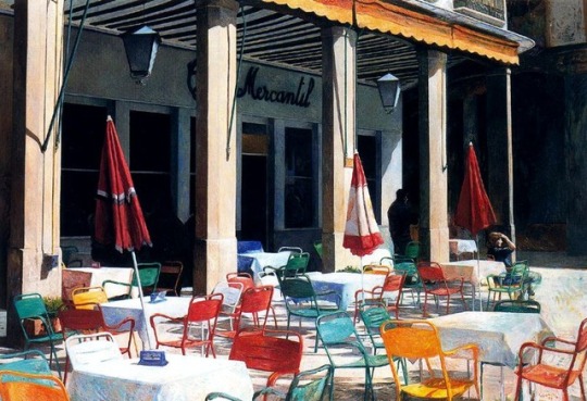 Café de Baeza - Clara Gangutia, 1998. Spanish, b.1952 - Oil on canvas, 50 x 73 cm.