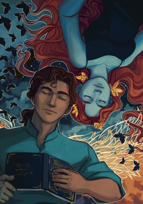 I did a series of illustrations for Fairyloot, and this is the one I did of Lazlo and Sarai from Strange the Dreamer! I listened to the audiobook while drawing this and it made it so much fun!