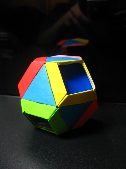 Blue cuboctahedron (14 units) transformed into a multicolored truncated ...