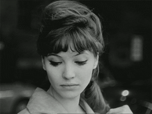 Anna Karina 1960& 039;s 1960& 039;s actress 60& 039;s 60& 039;s fashion winged eye liner vintage vintage look hair styles 60& 039;s hair france actres icon gif Black and White cat eye liner