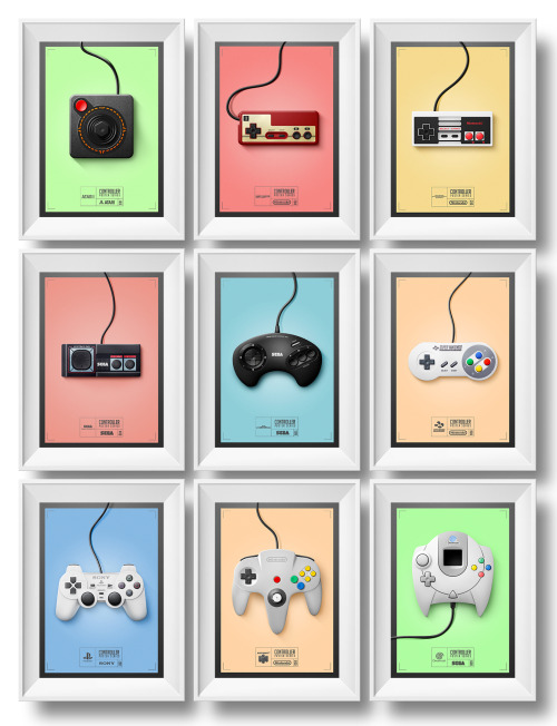 Controller Poster Series Controllers dreamcast nes famicom saturn sega nintendo sony ps1 genesis snes atari design Quentin Fevre sega genesis sega saturn