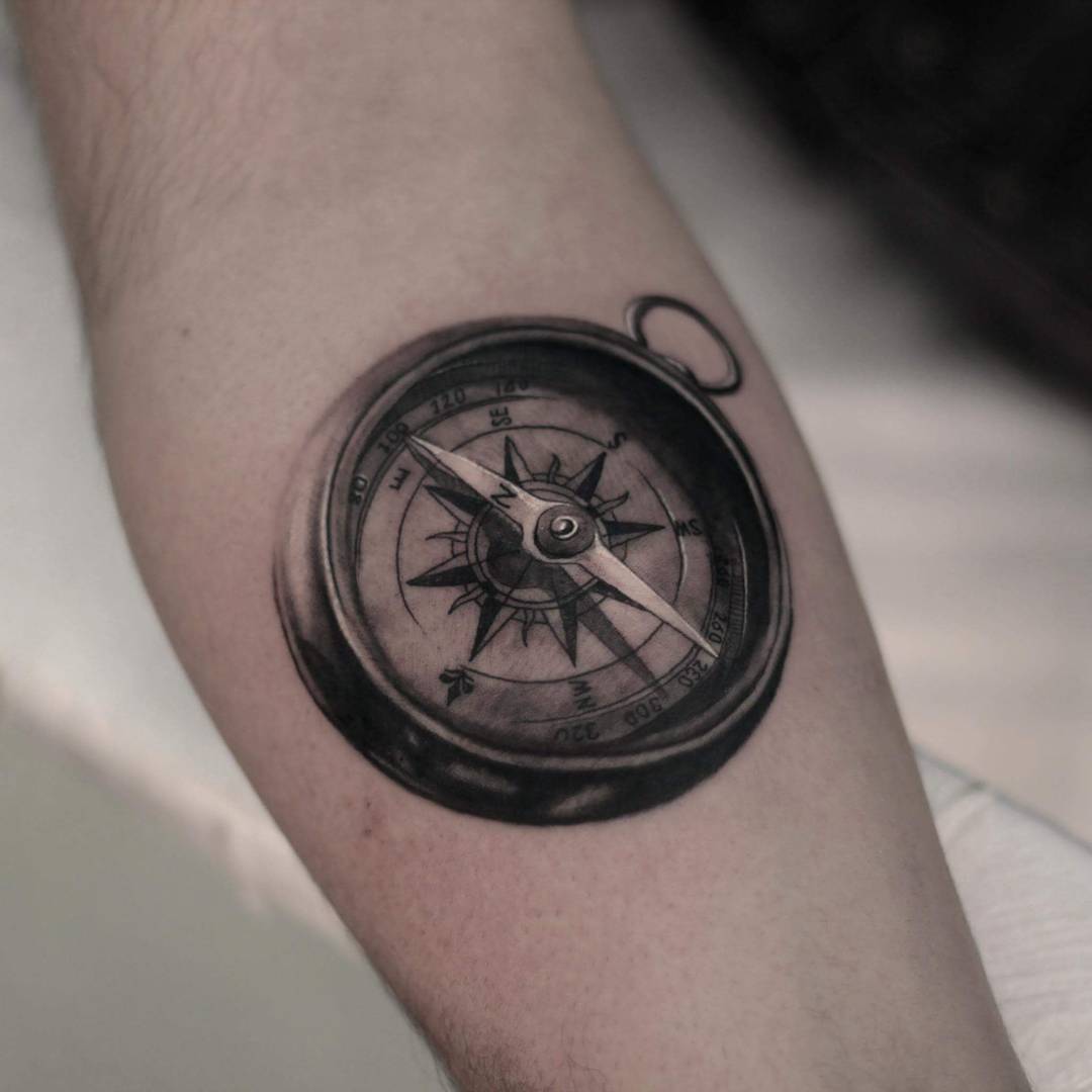 Custom Tattoo - Antalya — Work in progress black and grey compass tattoo...